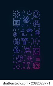 Machine Learning Technology concept vector colored outline vertical banner or ML illustration with dark background 