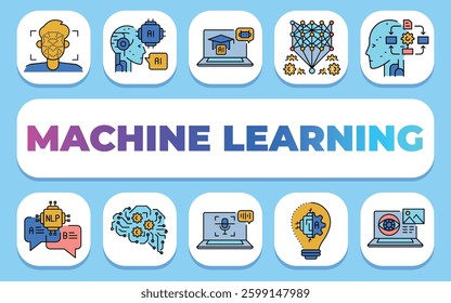 Machine Learning text concept. Shablon for presentation and Infographics. Minimal Clean Icons for Apps and Websites.