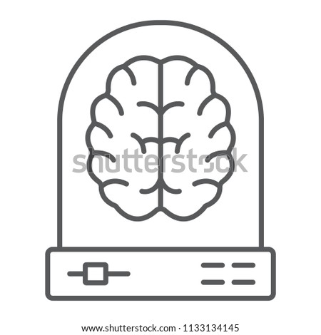 Machine learning thin line icon, data and analytics, brain sign, vector graphics, a linear pattern on a white background, eps 10.