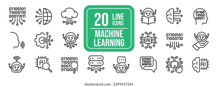 Machine learning thin line icons. For website marketing design, logo, app, template, ui, etc. Vector illustration.