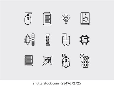 Machine Learning - thin line vector icon set. Pixel perfect. Editable stroke. The set contains icons: Artificial Intelligence, Robot, Computer Language, Big Data, Digital Profile, AI Research, Neural 