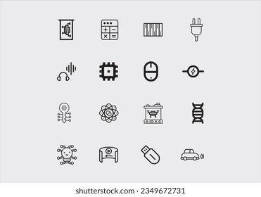 Machine Learning - thin line vector icon set. Pixel perfect. Editable stroke. The set contains icons: Artificial Intelligence, Robot, Computer Language, Big Data, Digital Profile, AI Research, Neural 