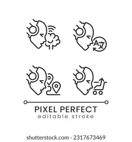 Machine learning usage pixel perfect linear icons set. Artificial intelligence. Process optimization. Customizable thin line symbols. Isolated vector outline illustrations. Editable stroke