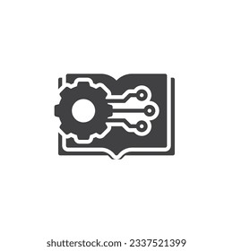 Machine learning vector icon. Book and gear filled flat sign for mobile concept and web design. Manual book glyph icon. Symbol, logo illustration. Vector graphics
