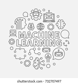 Machine learning vector round concept illustration in thin line style