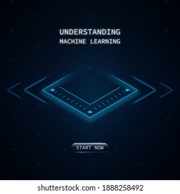 Machine learning web design. Futuristic banner, cover for artificial intelligence course
