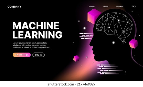 Machine Learning Web Landing Page Template. Vector Illustration