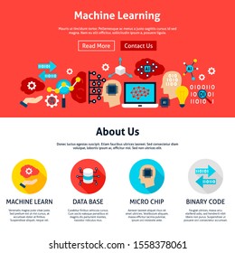 Machine Learning Website Design. Vector Illustration. Technology Flat Web Concept.