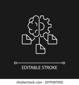 Machine learning white linear icon for dark theme. Artificial intelligence application. Thin line customizable illustration. Isolated vector contour symbol for night mode. Editable stroke