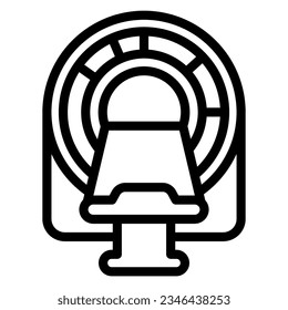Maschine für Magnetresonanztomographie mit Bettliniensymbol, Weltkrebstag-Konzept, MRT-Bettschild auf weißem Hintergrund, Diagnosegerät im Umriss-Stil. Vektorgrafik.