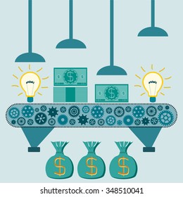 The machine makes dollar bills. The financial system, the Bank prints money. The cash machine.