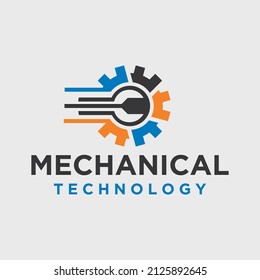 Logotipo de servicio práctico profesional mecánico de máquina con llave manual del logotipo del técnico de velocidad