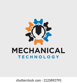 Machine mechanic professional practical service logo with speed technician logo hand wrench