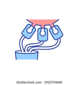 Machine milking RGB color icon. Robotic equipment for agribusiness. Automated process. Dairy industry and cheese production. Farming industrial manufacture. Isolated vector illustration