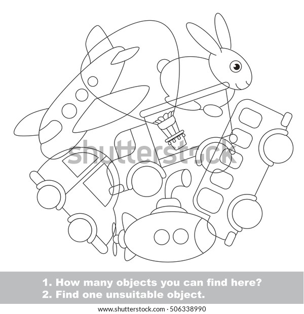 Machine mishmash\
set in vector outlined to be colored. Find all hidden objects on\
the picture. Easy educational kid game. Simple level of difficulty.\
Visual game for\
children.