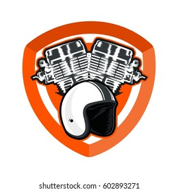 Machine Motorcycle With Classic Helmet