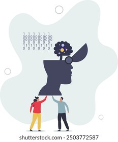 Machine neural thinking and information processing as modern invention.flat design with people.