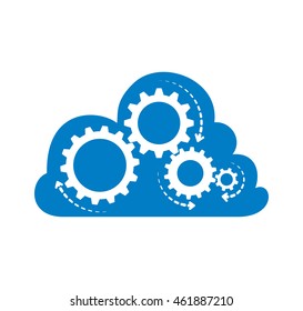 Machine part concept represented by gear icon inside cloud. Isolated and flat illustration