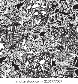 Machine parts based abstract, monochrome patchwork design