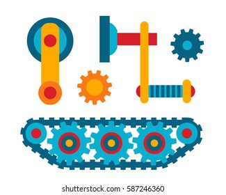 Machine parts different mechanism vector illustration.