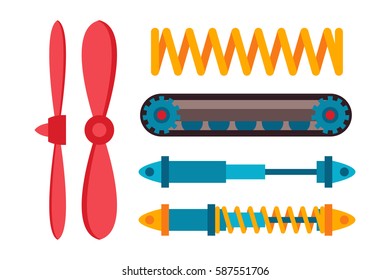 Machine parts different mechanism vector illustration.
