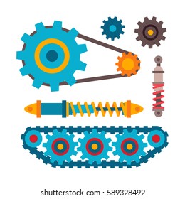 Machine parts different mechanism vector illustration.