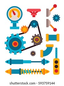 Machine parts different mechanism vector illustration.