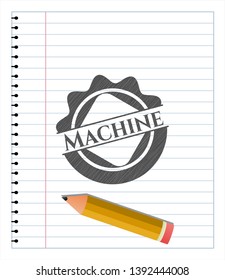 Machine pencil strokes emblem. Vector Illustration. Detailed.
