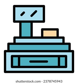 Machine pos icon outline vector. Cash register. Store screen color flat