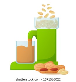 A machine is preparing peanut butter.Flat vector illustration of food production.