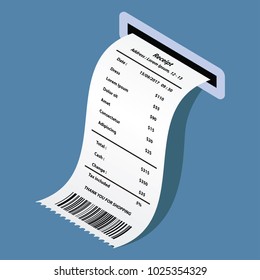 machine printed dress receipt printed template, paper financial check. vector illustration
