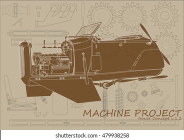 Machine project, concept vintage machine, cars, vector