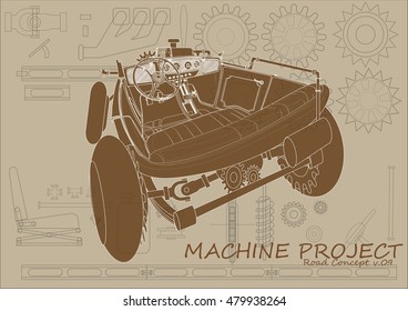 Machine project, concept vintage machine, cars, vector