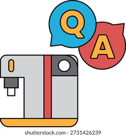 A machine with a Q and A on it. The machine is a coffee maker. The coffee maker is a symbol of a conversation