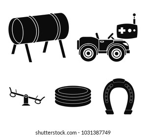 Machine for radio control, tunnel, trampoline, swing. Playground set collection icons in black style vector symbol stock illustration web.