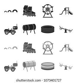 Machine for radio control, tunnel, trampoline, swing. Playground set collection icons in black,monochrome style vector symbol stock illustration web.