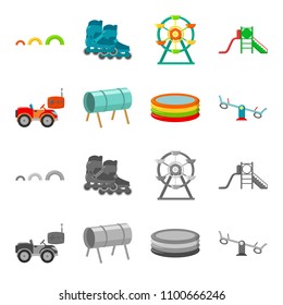 Machine for radio control, tunnel, trampoline, swing. Playground set collection icons in cartoon,monochrome style vector symbol stock illustration web.