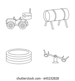 Machine for radio control, tunnel, trampoline, swing. Playground set collection icons in outline style vector symbol stock illustration web.