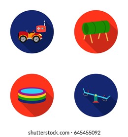 Machine for radio control, tunnel, trampoline, swing. Playground set collection icons in flat style vector symbol stock illustration web.