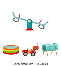 Machine for radio control, tunnel, trampoline, swing. Playground set collection icons in cartoon style vector symbol stock illustration web.