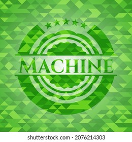 Machine realistic green mosaic emblem. Vector Illustration. Detailed. 
