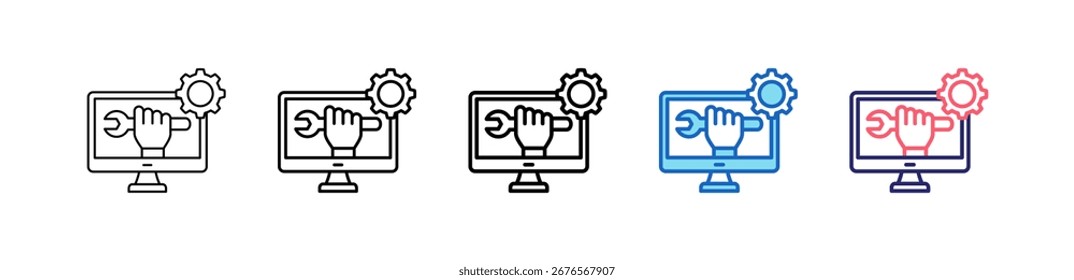 Machine Repair Icon In 5 Different Styles Set Collection.