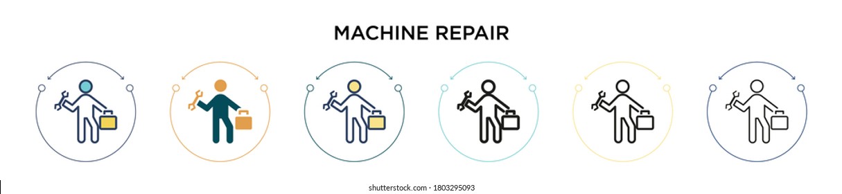 Machine repair icon in filled, thin line, outline and stroke style. Vector illustration of two colored and black machine repair vector icons designs can be used for mobile, ui, web