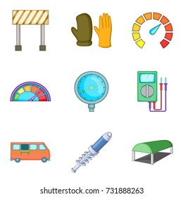 Machine for repair icons set. Cartoon set of 9 machine for repair vector icons for web isolated on white background
