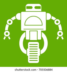 Machine robot icon white isolated on green background. Vector illustration