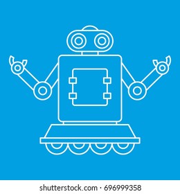 Machine robot on wheels icon blue outline style isolated vector illustration. Thin line sign