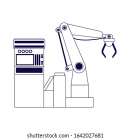 machine with robotic arm over white background, flat design, vector illustration