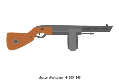 Machine with a round magazine. weapon icon on a white background.