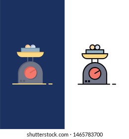 Machine, Scale, Weighing, Weight  Icons. Flat and Line Filled Icon Set Vector Blue Background. Vector Icon Template background