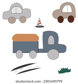 Machine set. Illustrations for stickers, wallpapers for the nursery.